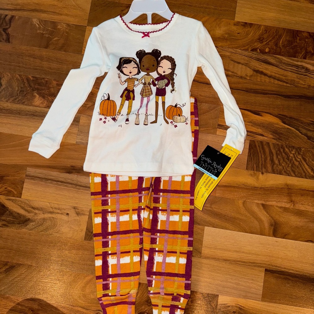 Cynthia Rowley Girls 2T‎ Fall Pajama Set Plaid Pumpkin Friends NWT sleepwear